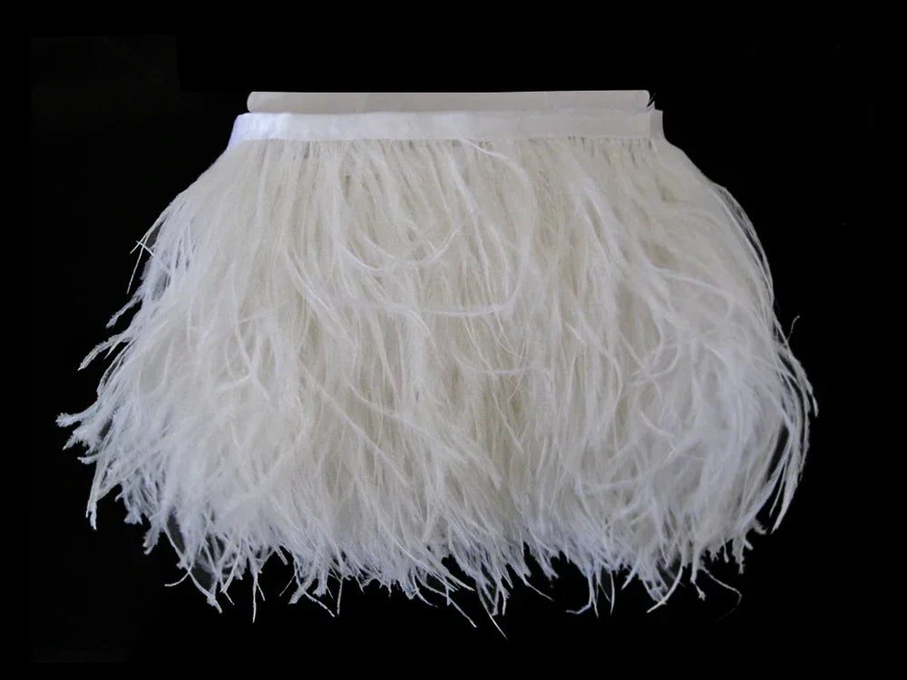 1 Yard - Snow White Ostrich Fringe Trim Wholesale Feather (Bulk)