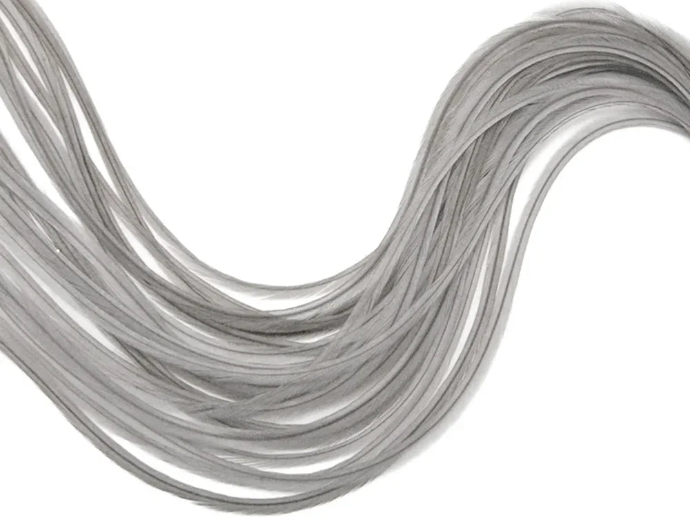 Long, flowing grey feathers for DIY crafts and fashion accessories.