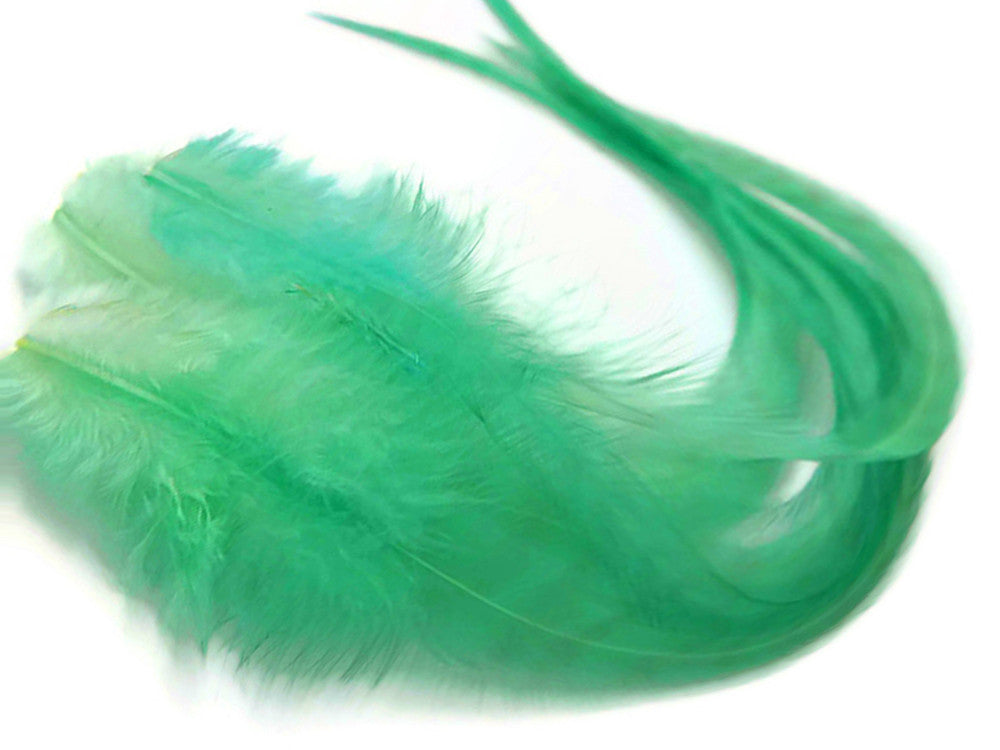 6 Pieces - XL Solid Mint Green Thick Long Whiting Farm Rooster Saddle Hair Extension Feathers