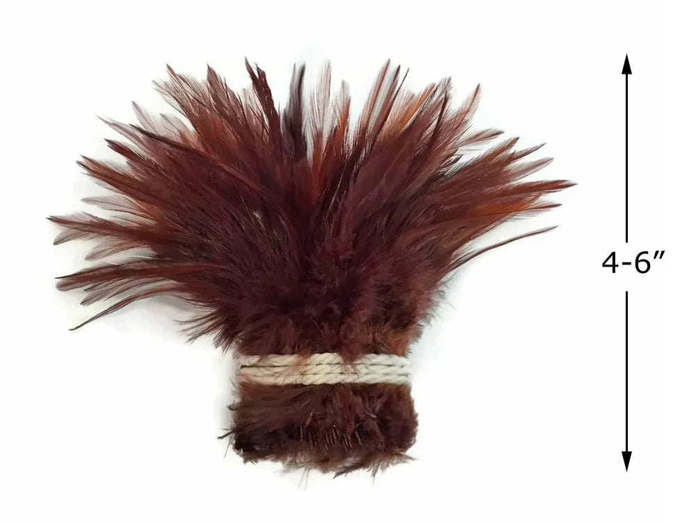 Bundle of reddish-brown natural feathers for crafts, 4-6 inches in length.