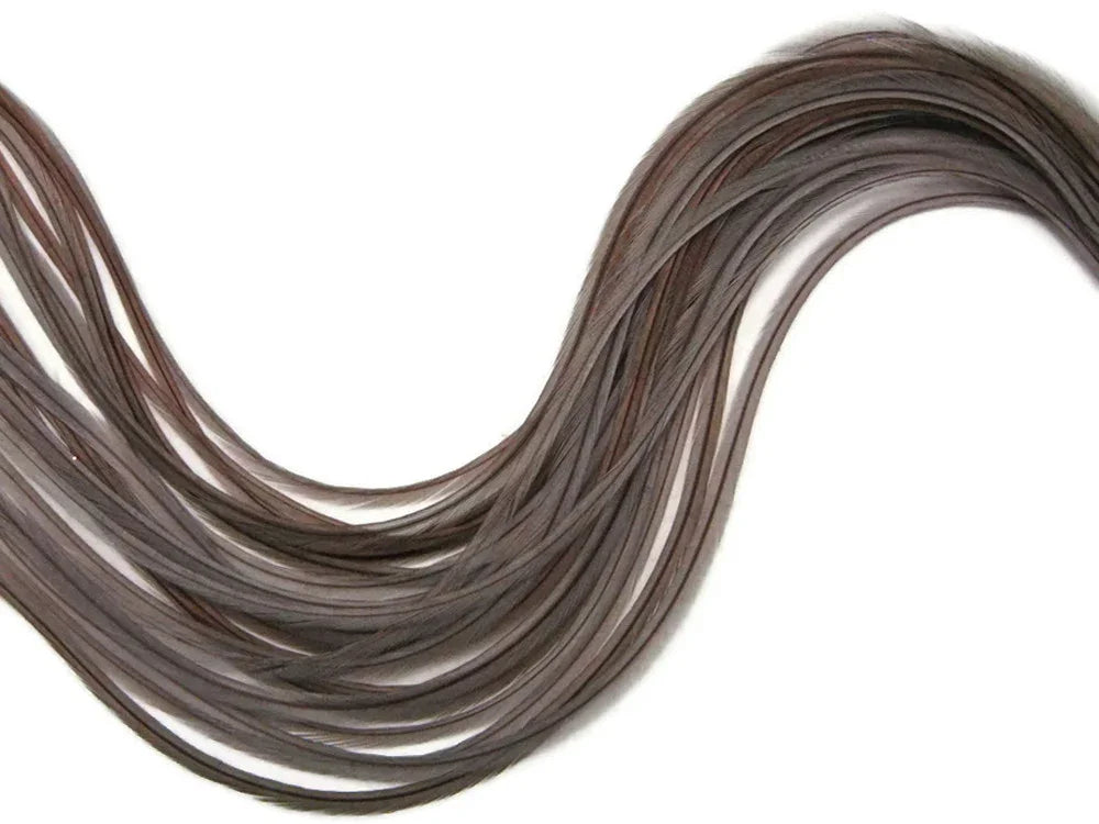 Long, flowing dark brown craft feathers for DIY fashion and decor accessories.