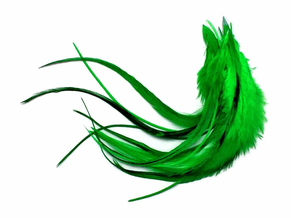 Vibrant green feathers for craft supplies and fashion DIY projects.