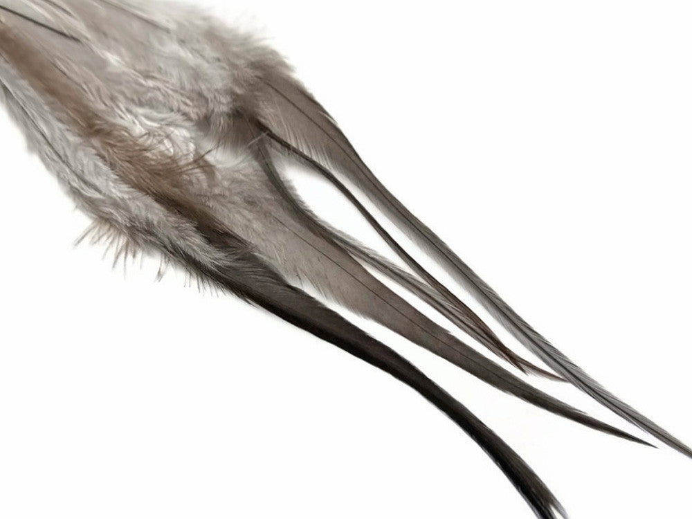 6 Pieces - XL Solid Gray Variant Thick Long Whiting Farm Rooster Saddle Hair Extension Feathers