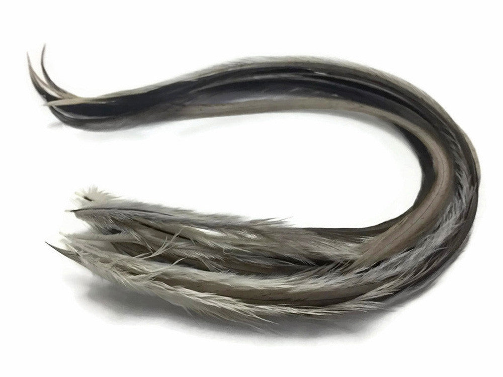 6 Pieces - XL Solid Gray Variant Thick Long Whiting Farm Rooster Saddle Hair Extension Feathers