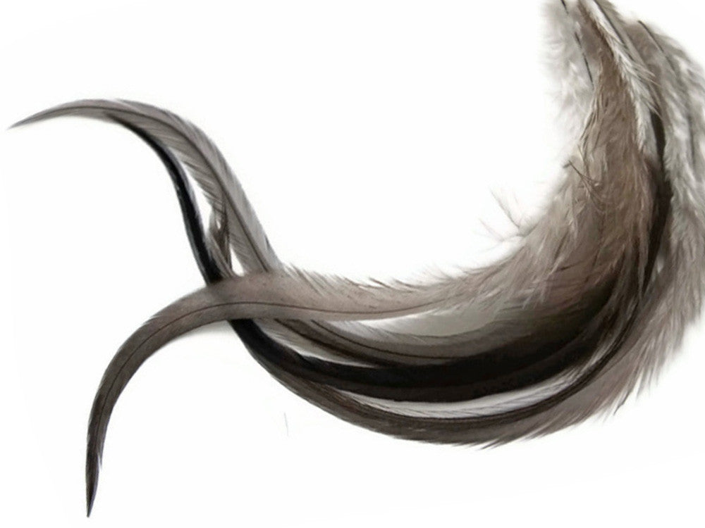 6 Pieces - XL Solid Gray Variant Thick Long Whiting Farm Rooster Saddle Hair Extension Feathers