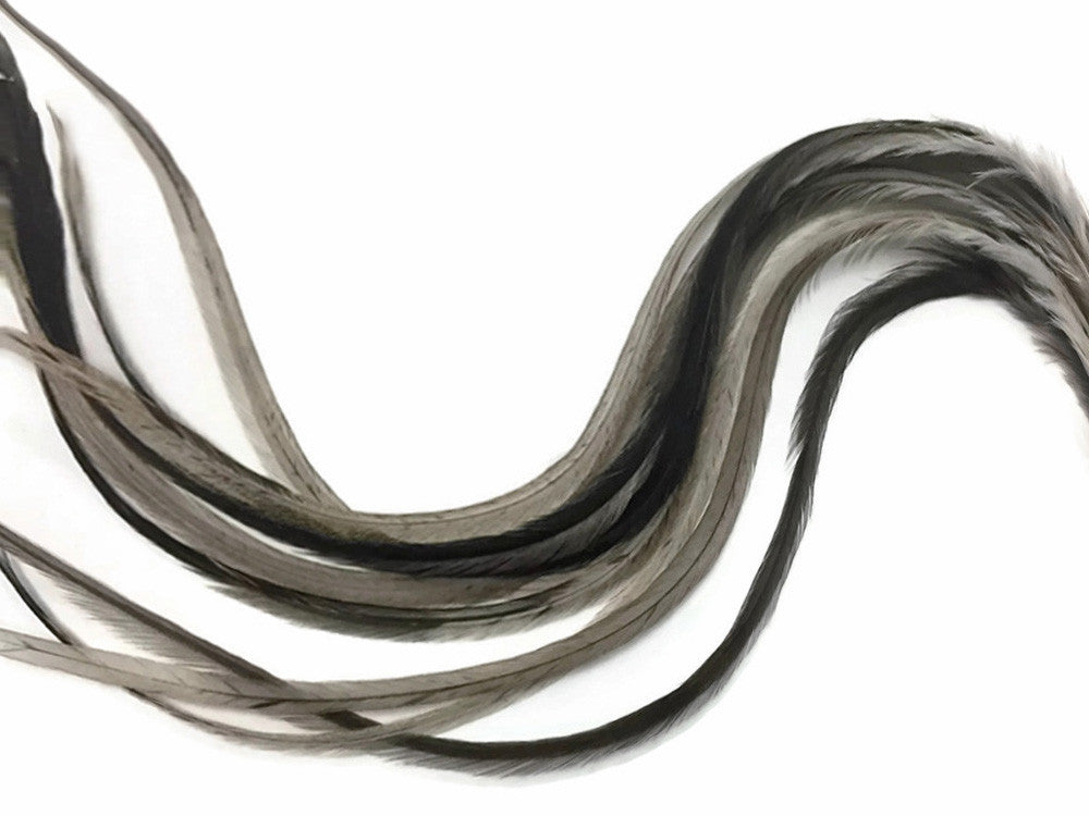 6 Pieces - XL Solid Gray Variant Thick Long Whiting Farm Rooster Saddle Hair Extension Feathers