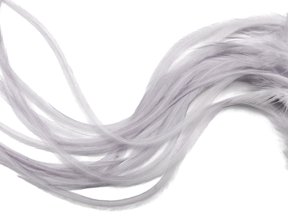 6 Pieces - XL Solid Silver Gray Thick Long Whiting Farm Rooster Saddle Hair Extension Feathers
