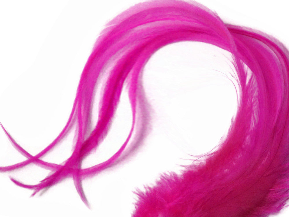 6 Pieces - XL Solid Hot Pink Thick Long Whiting Farm Rooster Saddle Hair Extension Feathers