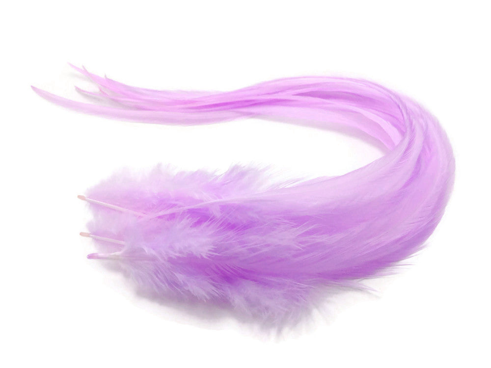 6 Pieces - XL Solid Lavender Thick Long Whiting Farm Rooster Saddle Hair Extension Feathers