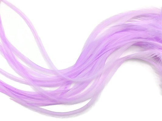6 Pieces - XL Solid Lavender Thick Long Whiting Farm Rooster Saddle Hair Extension Feathers