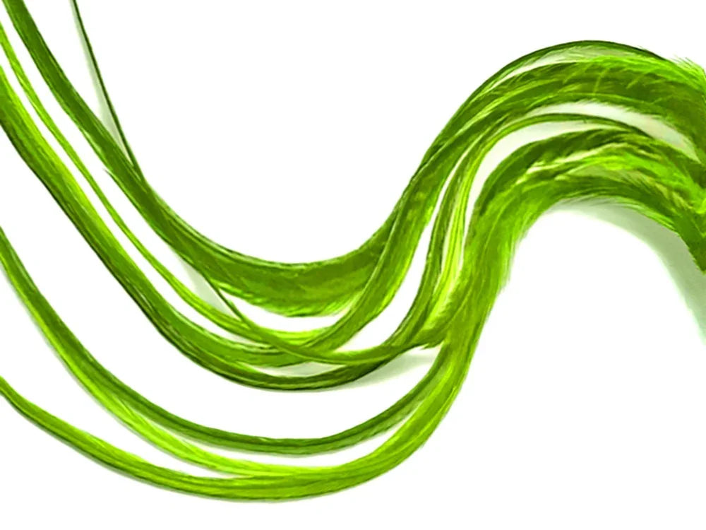 Vibrant lime green craft feathers for DIY fashion and décor projects.