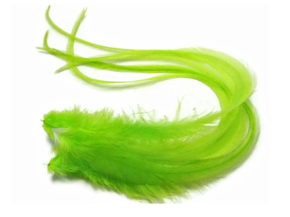 Vibrant lime green craft feathers for DIY fashion and decor accessories.