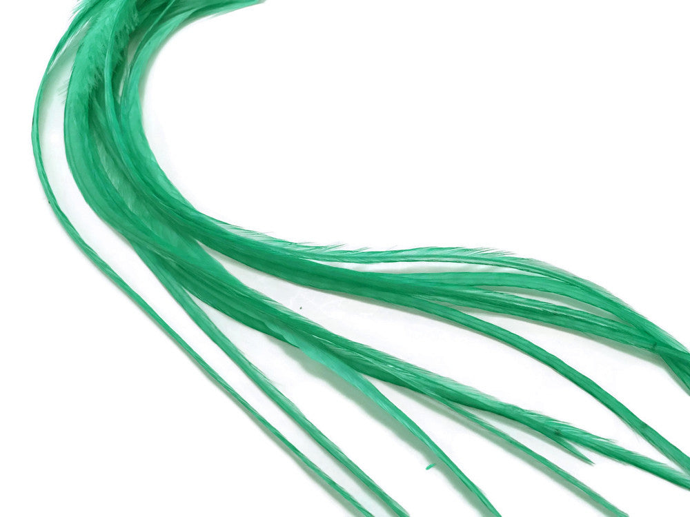 6 Pieces - XL Solid Mint Green Thick Long Whiting Farm Rooster Saddle Hair Extension Feathers