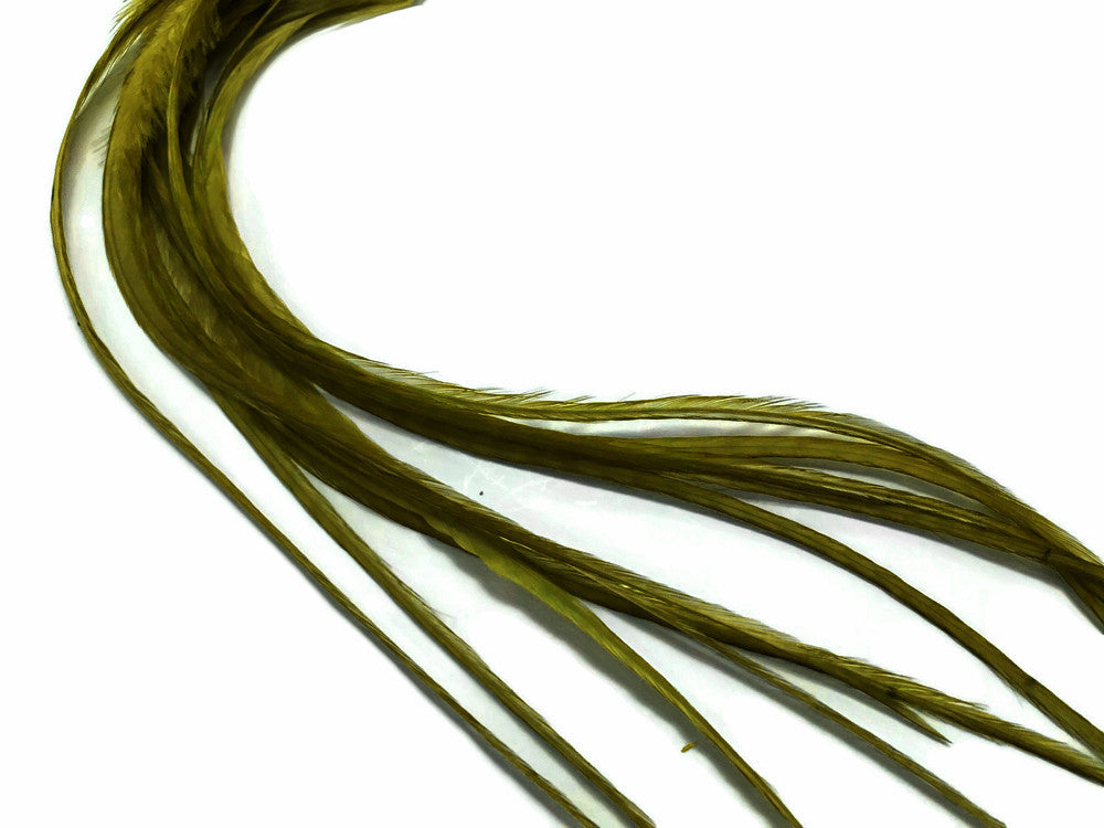 6 Pieces - Solid Moss Green Thick Long Rooster Hair Extension Feathers