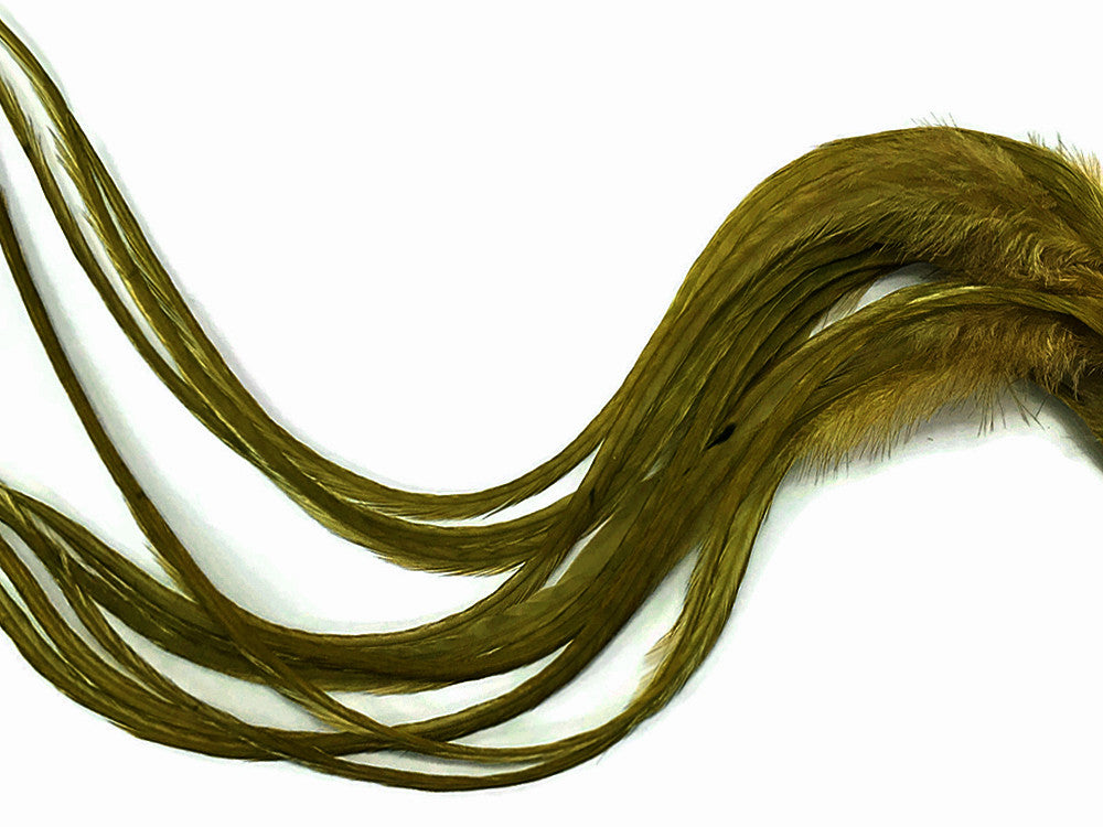 6 Pieces - Solid Moss Green Thick Long Rooster Hair Extension Feathers