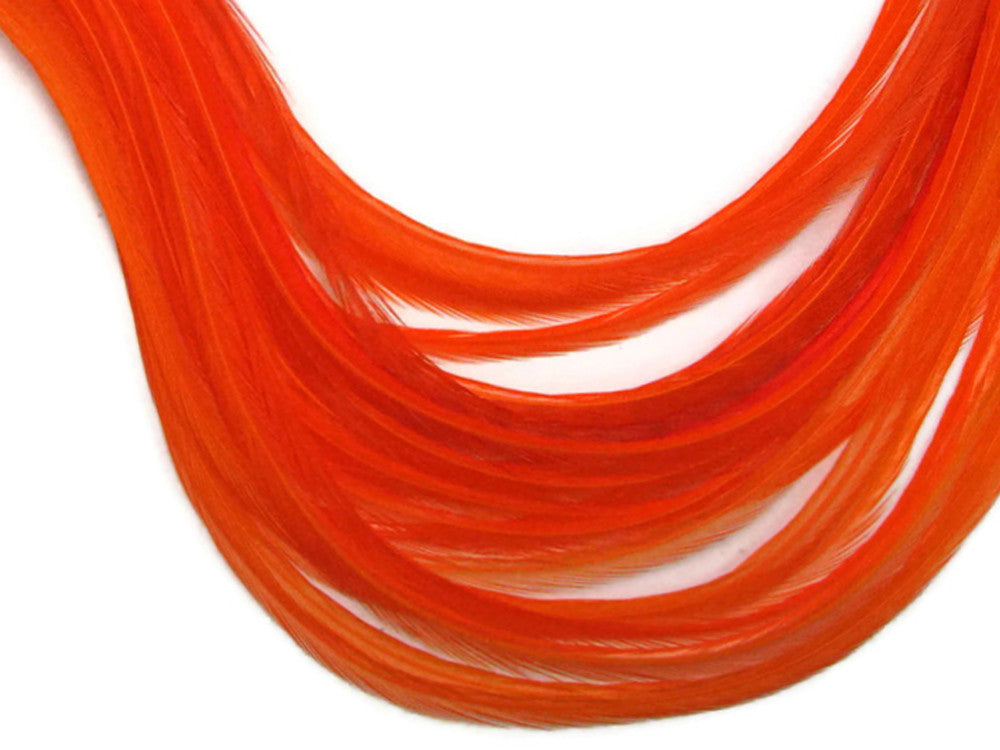 10 Pieces – Solid Orange Thin Long Whiting Farm Rooster Hair Extension Feathers