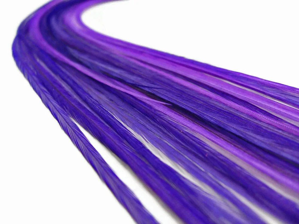 Long vibrant purple feathers for craft and fashion DIY projects.