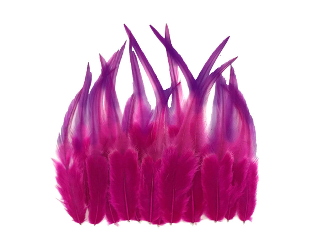1 Dozen - Raspberry Blendz Short Whiting Farm Rooster Saddle Hair Extension Feathers
