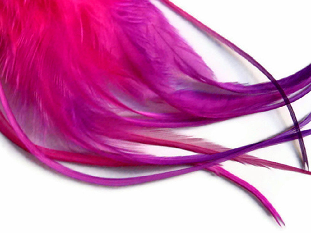 1 Dozen - Raspberry Blendz Short Whiting Farm Rooster Saddle Hair Extension Feathers