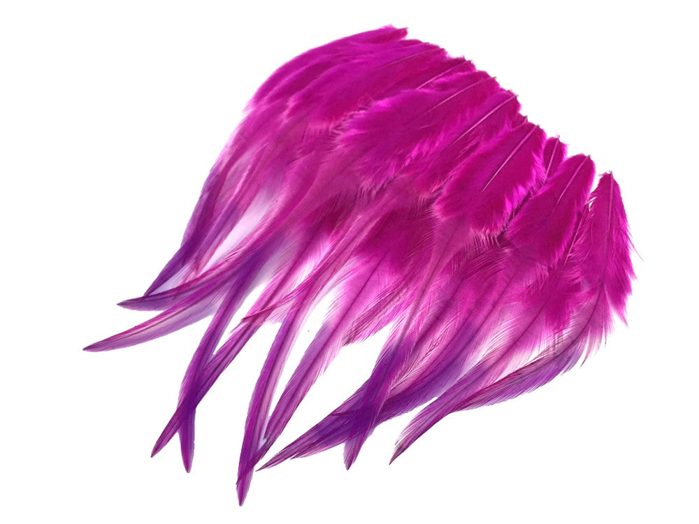 1 Dozen - Raspberry Blendz Short Whiting Farm Rooster Saddle Hair Extension Feathers
