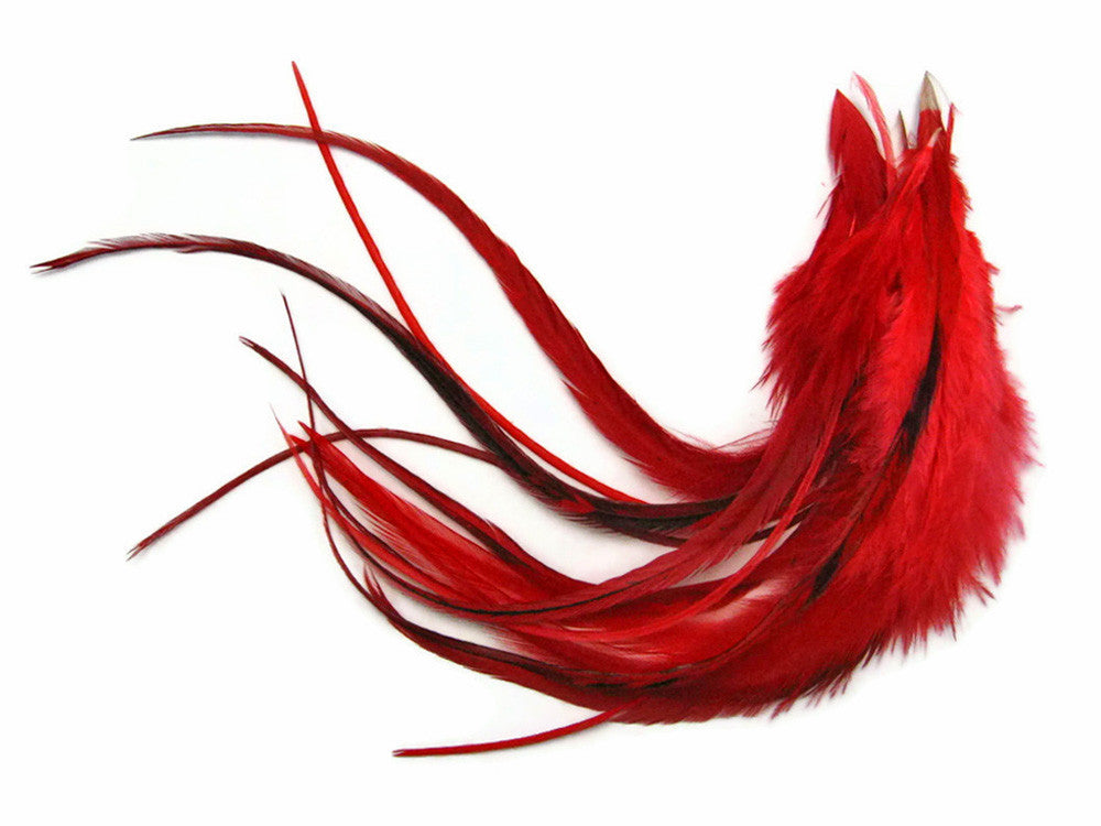1 Dozen - Medium Solid Red Rooster Saddle Whiting Hair Extension Feathers