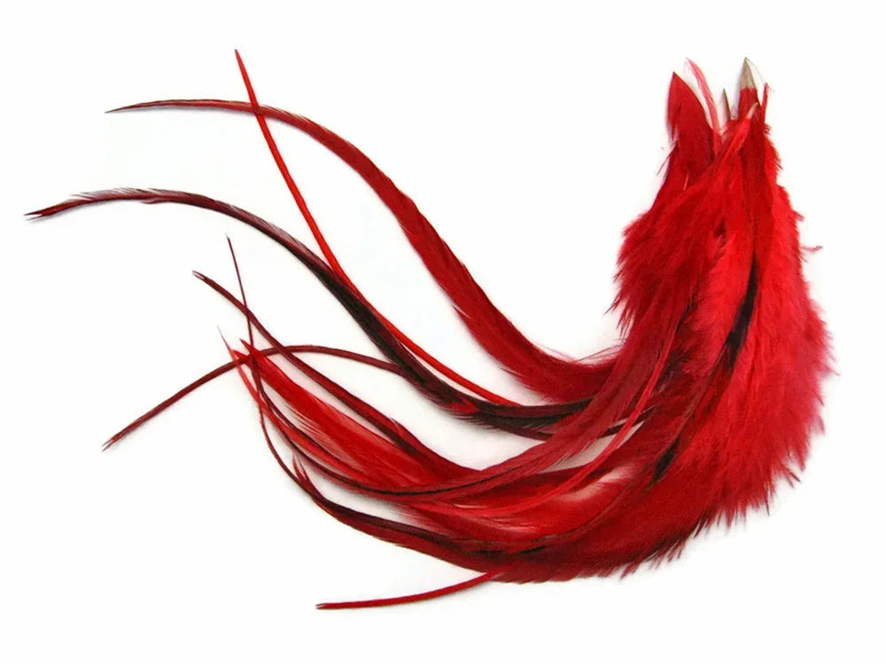 Vibrant red feathers for DIY crafts, fashion accessories, and creative décor.