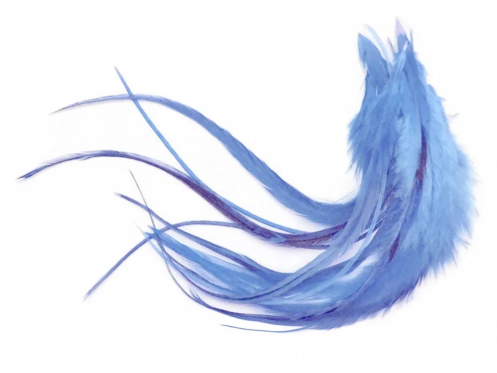 Vibrant blue decorative feathers for DIY crafts and fashion accessories.