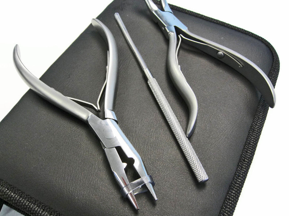Royal Blue Duo Pack - Hair Extension Whiting Farm Feather Stainless Tool Kit & Silicone Beads