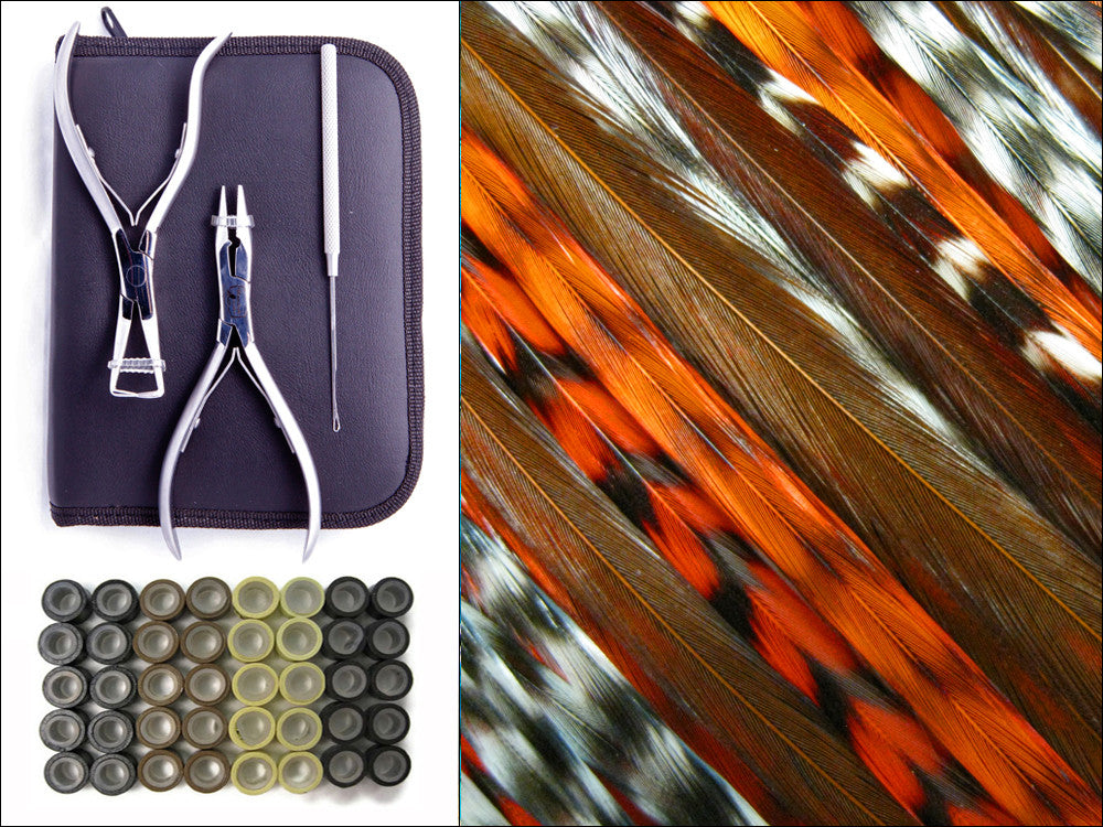 Summertime Mix Pack - Hair Extension Whiting Farm Feather Stainless Tool Kit & Silicone Beads