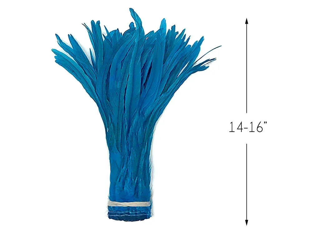 Vibrant blue feathers for crafts and fashion, 14-16 inches in length.
