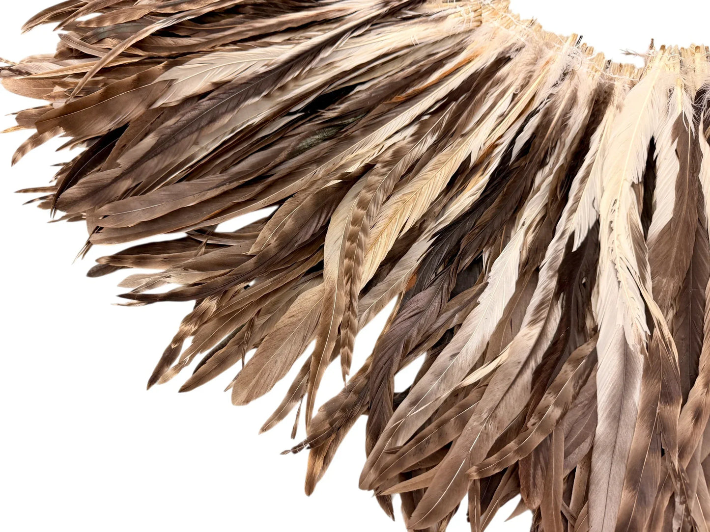 2.5 Inch Strip - 14-16" Natural Brown Chinchilla Mix Coque Tail Strung Feathers