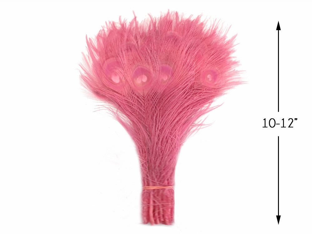 5 Pieces – Sweet Pink Bleached & Dyed Peacock Tail Eye Feathers 10-12” Long