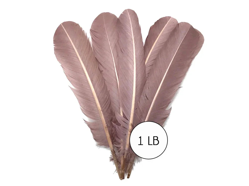 Bundle of soft mauve ostrich feathers for DIY crafts and fashion decor, 1 lb weight.