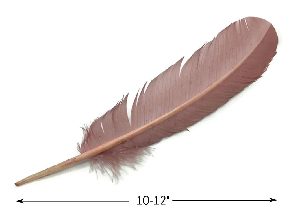 Single large dusty rose pink feather for crafts and fashion decor, 10-12 inches long.