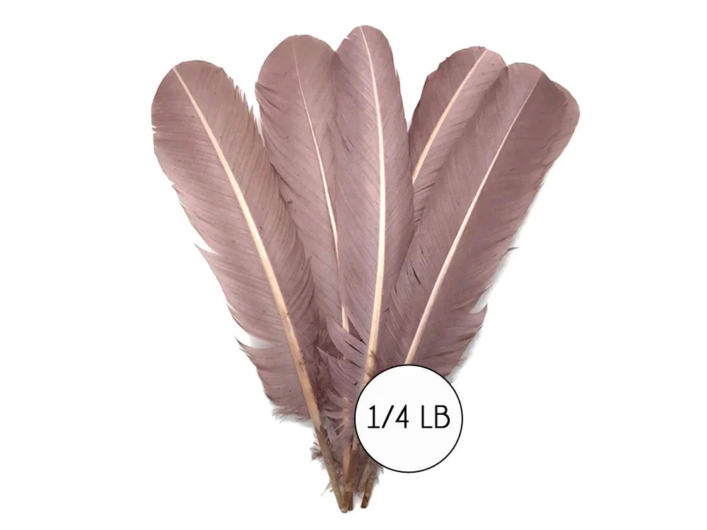 A bundle of soft dusty rose pink feathers for crafts and DIY fashion, 1/4 lb weight.
