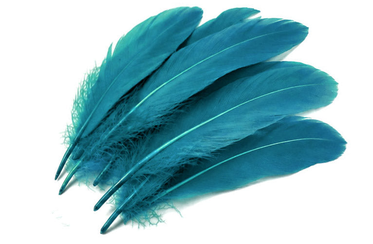 1/4 lbs. - Peacock Blue Goose Satinettes Pallet Soft Wing Quill Wholesale Feathers (Bulk)