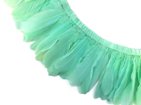 1 Yard - Aqua Green Goose Pallet Parried Dyed Feather Trim