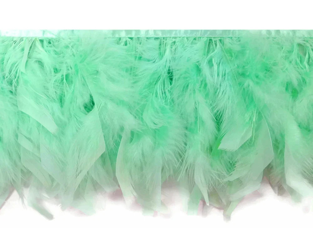 Mint green marabou feather boa for crafts, fashion, and DIY decor.