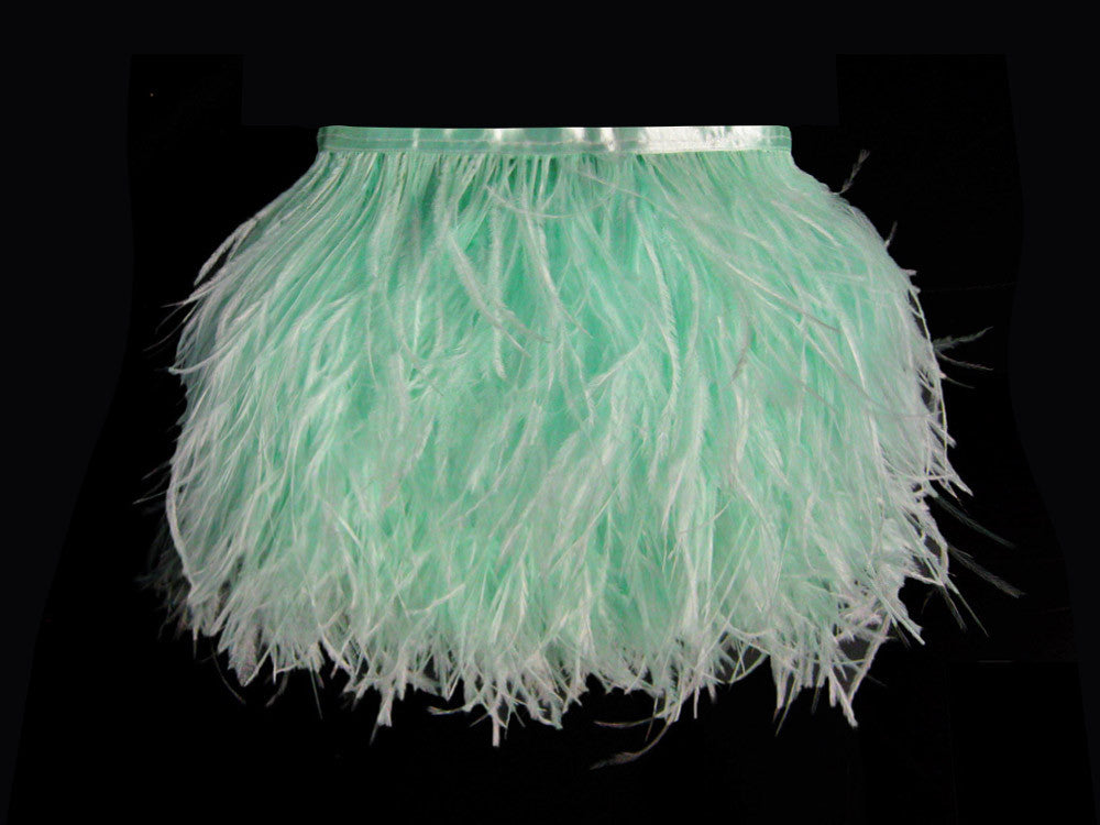 1 Yard - Mint Green Ostrich Fringe Trim Wholesale Feather (Bulk)