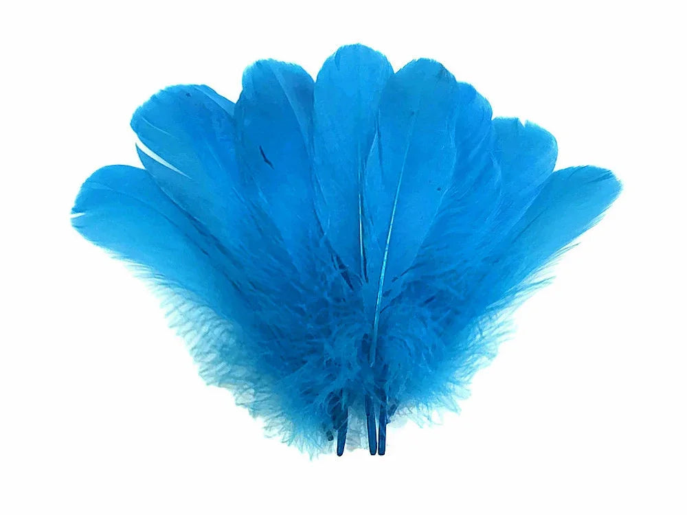Vibrant bright blue feathers for DIY crafts, fashion accessories, and decorative arts.