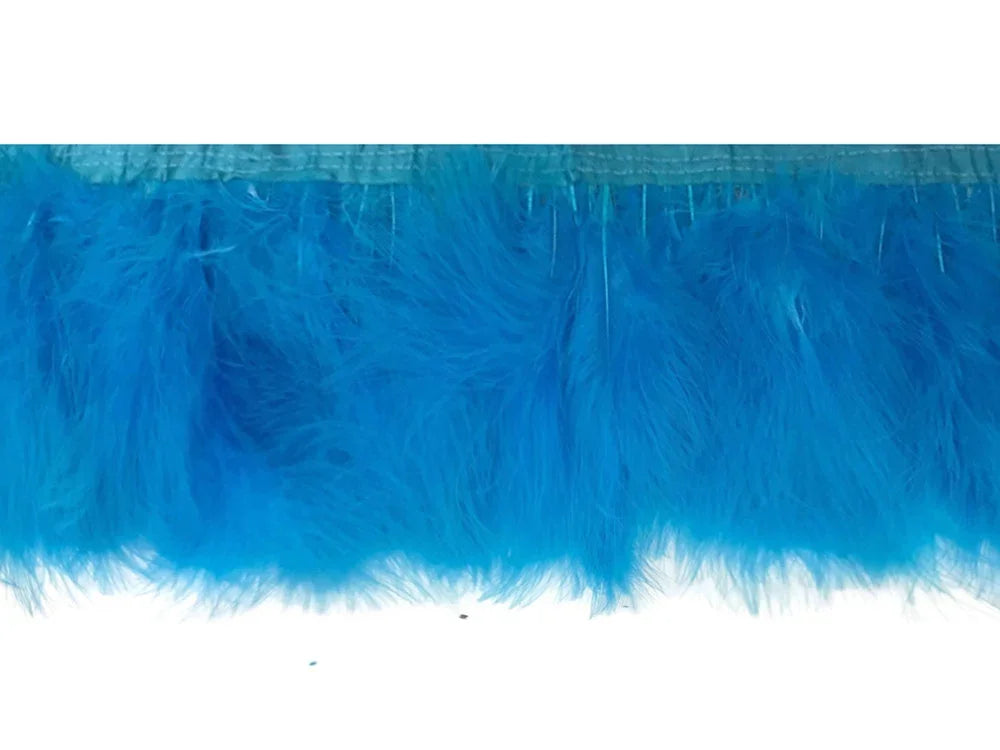 Vibrant bright blue feather trim for fashion and DIY craft decorations.