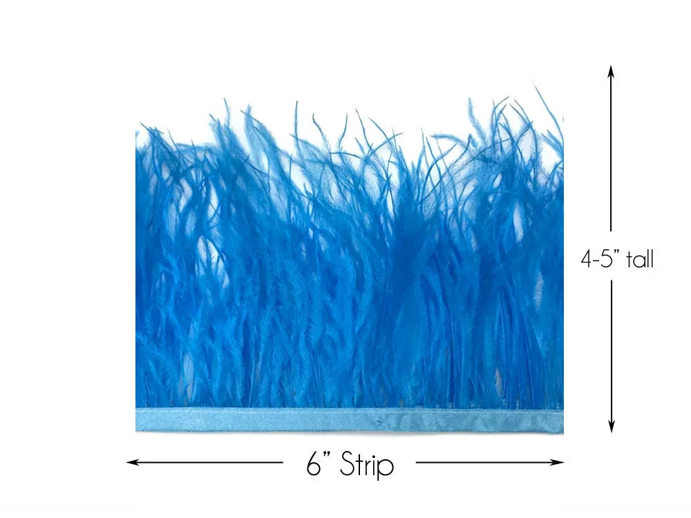 Royal blue ostrich feather trim strip, 6 inches wide and 4-5 inches tall.