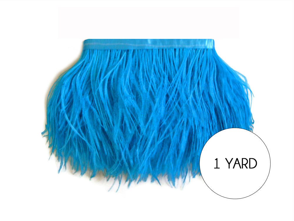 1 Yard - Turquoise Blue Ostrich Fringe Trim Wholesale Feather (Bulk)