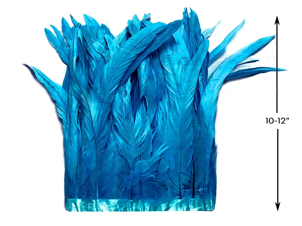 Vibrant blue craft feathers, 10-12 inches long, for DIY fashion and decor projects.