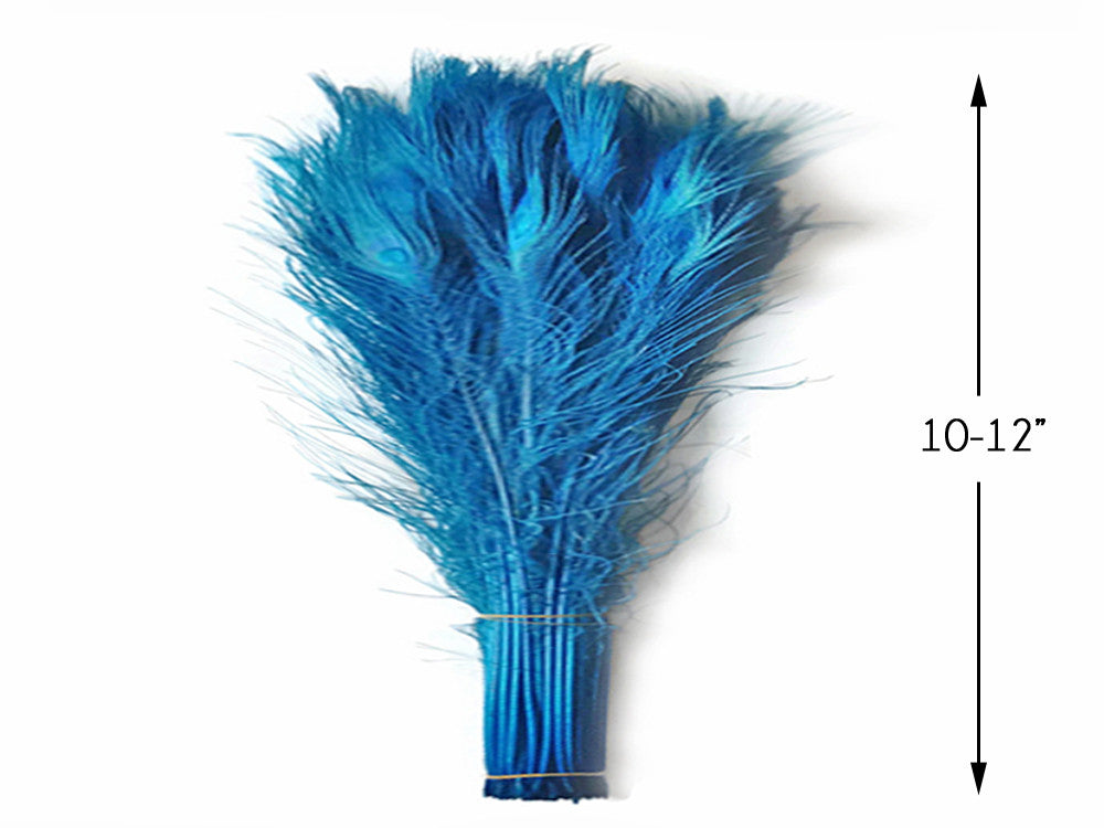 5 Pieces – Turquoise Blue Bleached & Dyed Peacock Tail Eye Feathers 10-12”