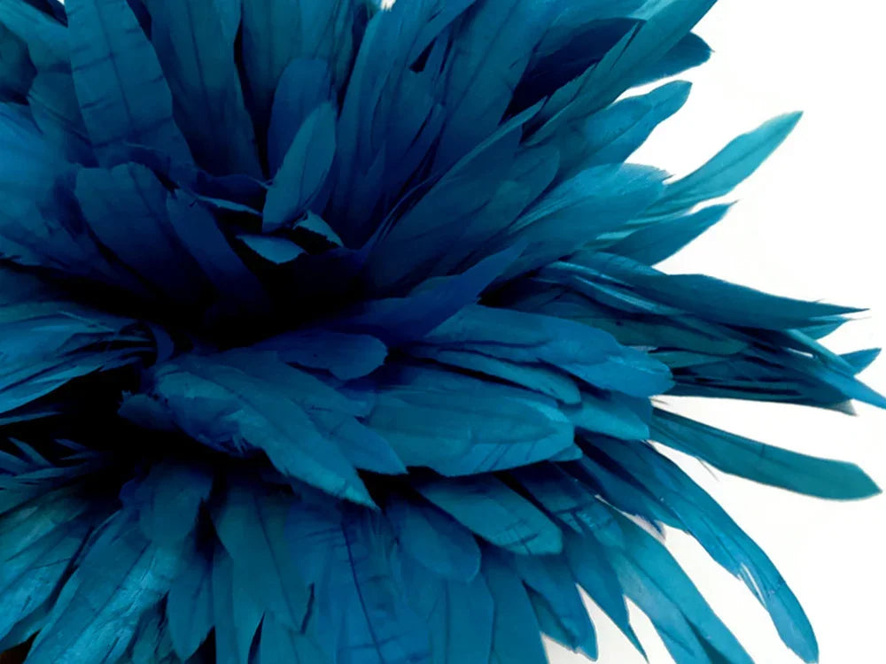 1/2 Yard - 8-10" Turquoise Blue Strung Bleach & Dyed Rooster Coque Tail Wholesale Feathers (Bulk)