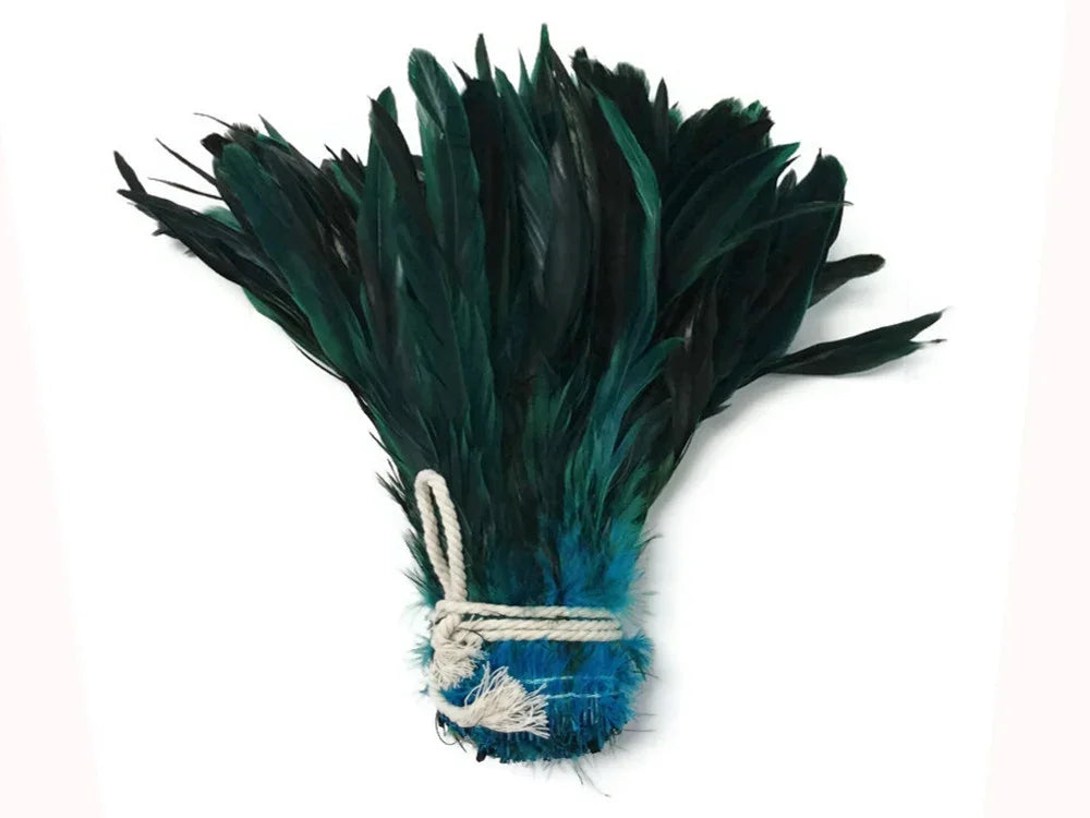 2.5 Inch Strip - 8-10" Turquoise Blue Half Bronze Natural Dyed Coque Tail Strung Feathers