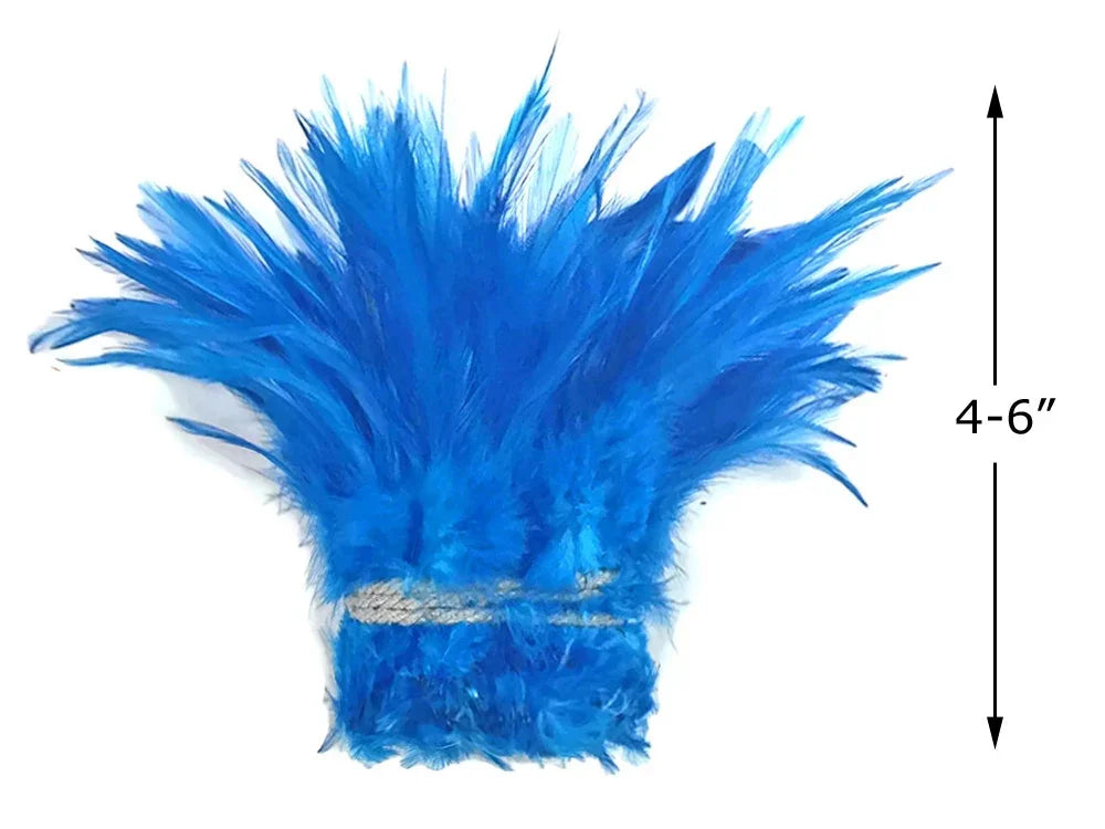 Vibrant blue craft feathers, 4-6 inches long, for DIY fashion and décor projects.