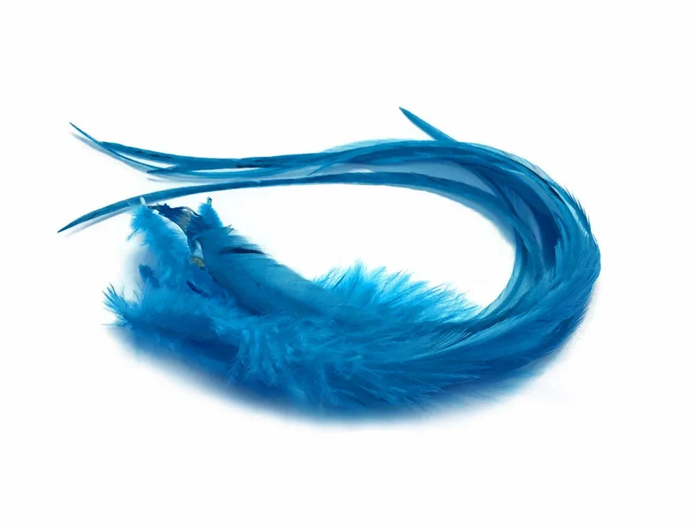 Vibrant blue ostrich feathers for DIY crafts and fashion accessories.