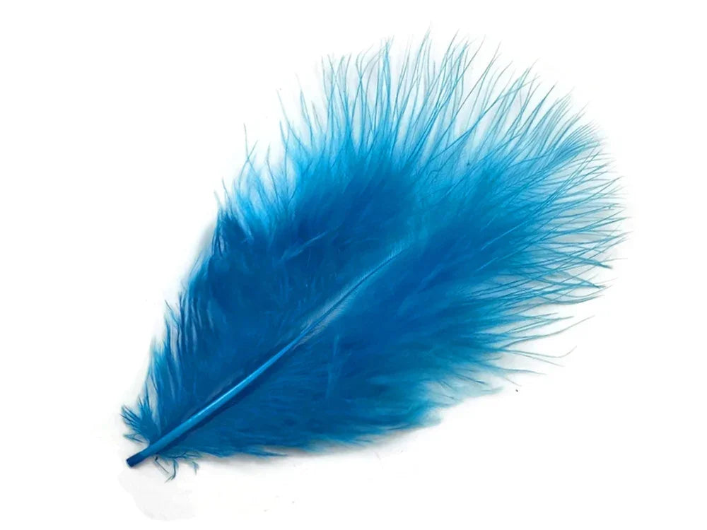 Vibrant bright blue craft feather for DIY fashion and décor accessories.